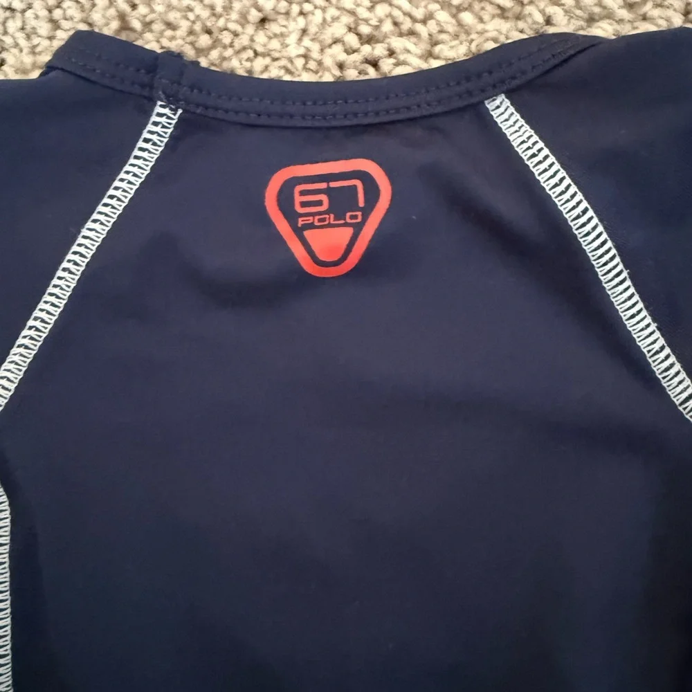 Ralph Lauren navy Blue Red pony Polo logo Long Sleeve Tee Rashguard swim shirt